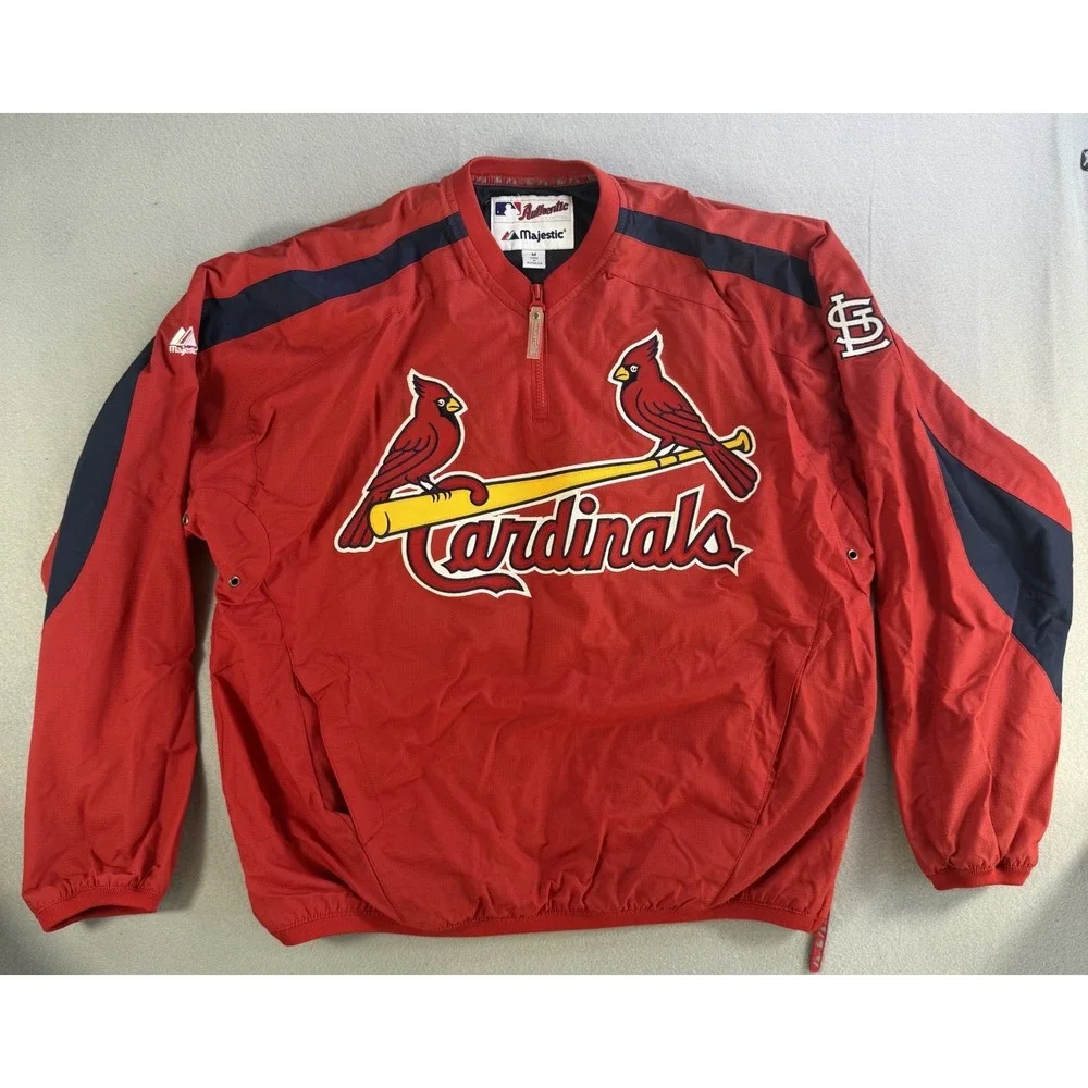 St Louis Cardinals Jacket Dugout Majestic Authentic Size Med 1/4 Zip Red Nylon